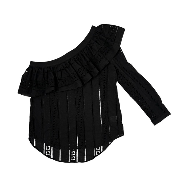 Veronica Beard | Cruz Eyelet One-Shoulder Ruffle Top in Black 2 - Picture 2 of 7